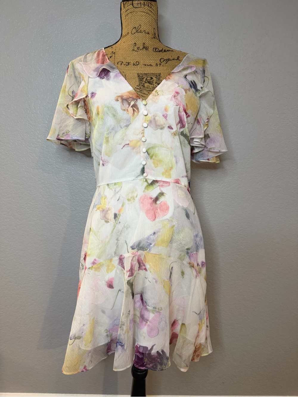 Ted Baker Sangro Angel Sleeve Fit and Flare Mini Dress Watercolor Multi